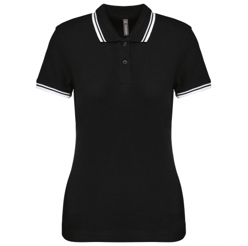 black / white Polo de manga corta para mujer con ribetes contrastados