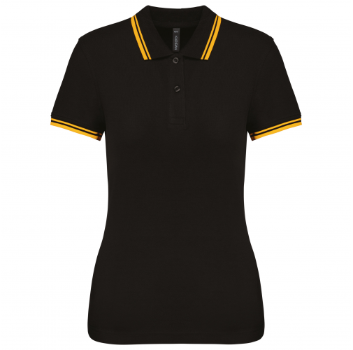 black / yellow Polo de manga corta para mujer con ribetes contrastados