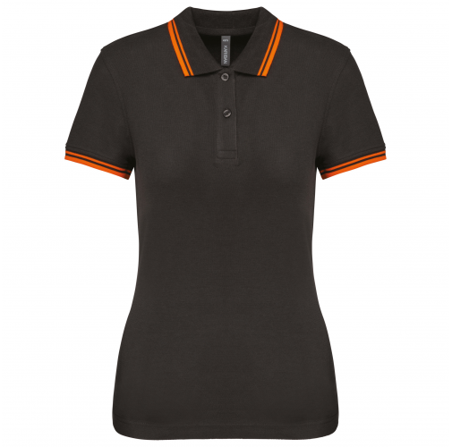 dark grey / orange Polo de manga corta para mujer con ribetes contrastados