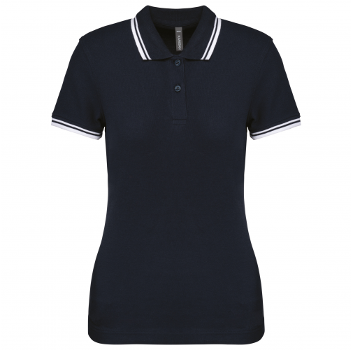 navy / white Polo de manga corta para mujer con ribetes contrastados