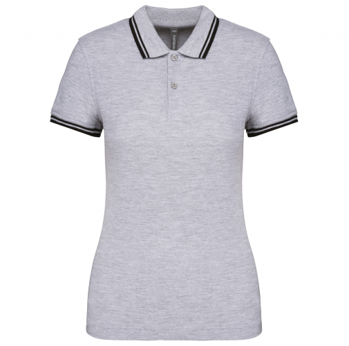 oxford grey / black Polo de manga corta para mujer con ribetes contrastados