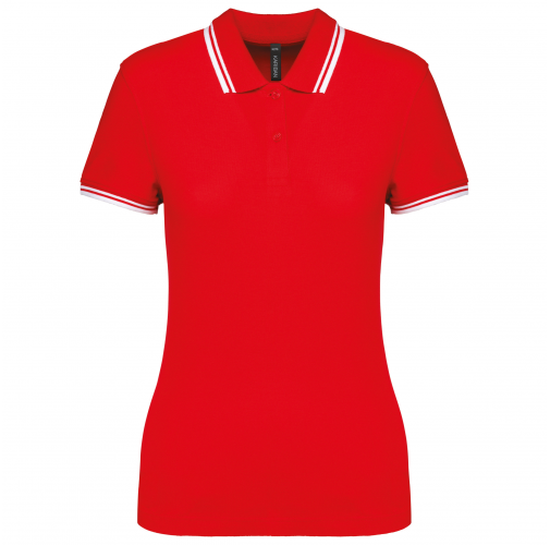 red / white Polo de manga corta para mujer con ribetes contrastados
