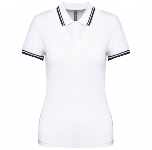 white / navy Polo de manga corta para mujer con ribetes contrastados