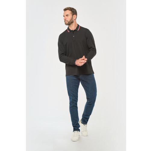 Polo piqué manga larga hombre