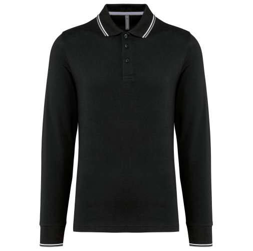 black / light grey / white Polo piqué manga larga hombre