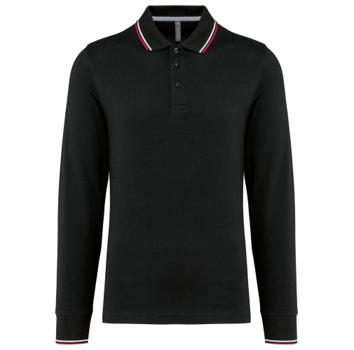 black / red / white Polo piqué manga larga hombre