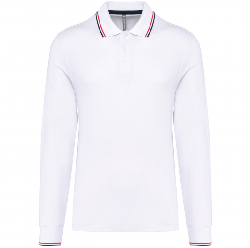 white / navy / red Polo piqué manga larga hombre