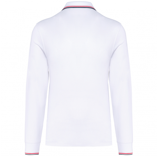 white / navy / red Polo piqué manga larga hombre