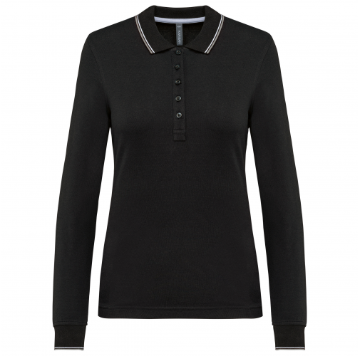 black / light grey / white Polo piqué manga larga mujer