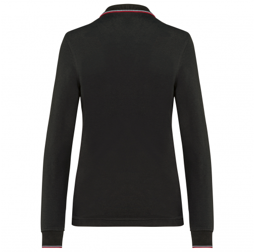 black / red / white Polo piqué manga larga mujer
