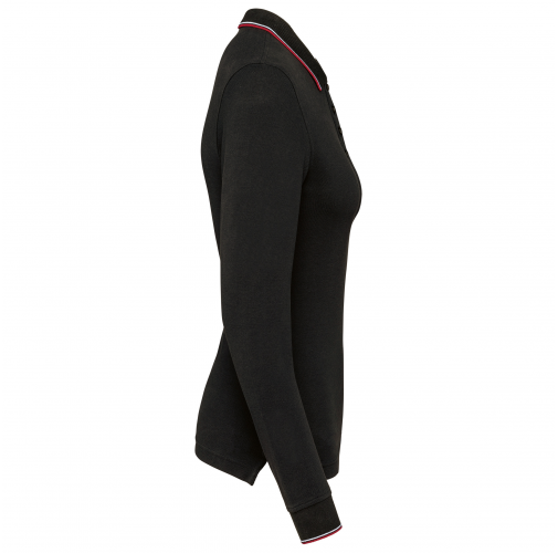 black / red / white Polo piqué manga larga mujer