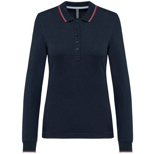 navy / red / white Polo piqué manga larga mujer