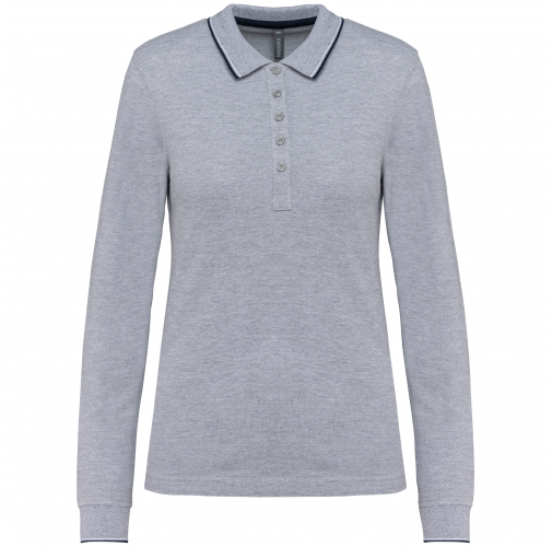 oxford grey / navy / white Polo piqué manga larga mujer