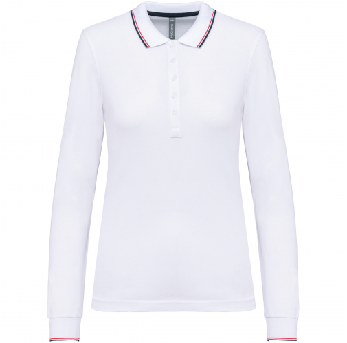 white / navy / red Polo piqué manga larga mujer