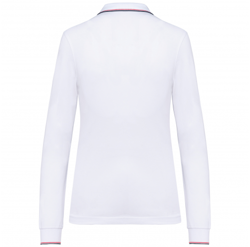white / navy / red Polo piqué manga larga mujer