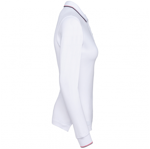 white / navy / red Polo piqué manga larga mujer