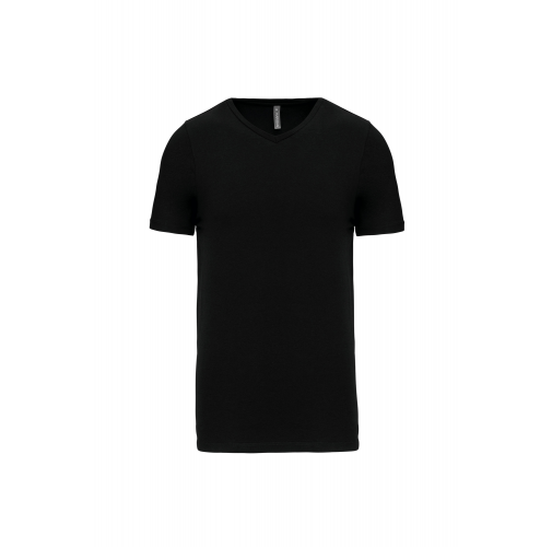 black Camiseta con elastano cuello de pico hombre
