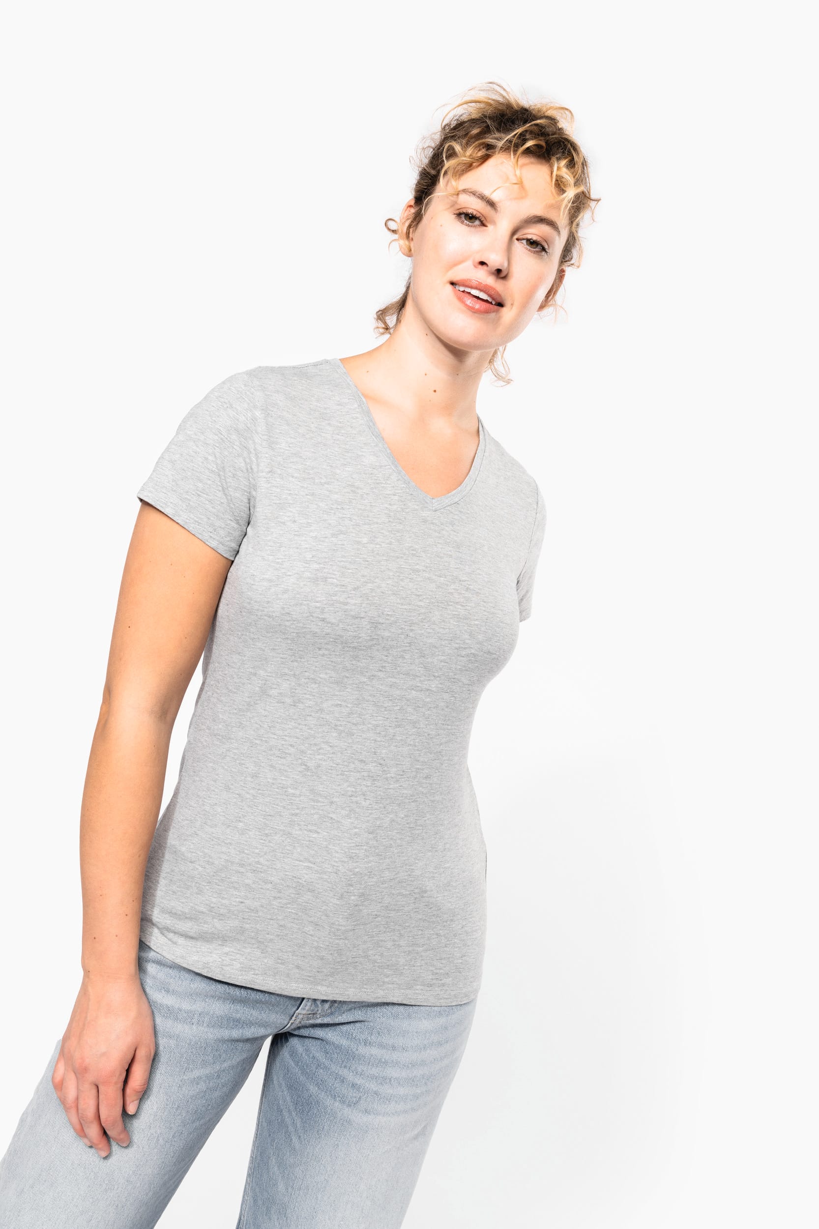 Camiseta con elastano cuello de pico mujer