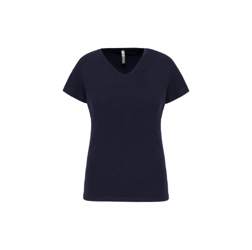 navy Camiseta con elastano cuello de pico mujer