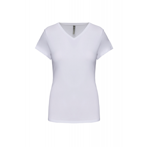 white Camiseta con elastano cuello de pico mujer