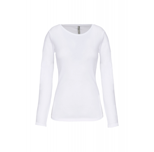 white Camiseta con elastano manga larga mujer
