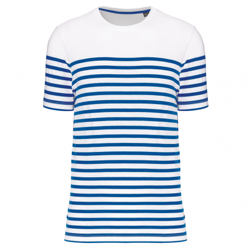 white / royal blue stripe Camiseta marinera algodón orgánico hombre