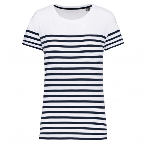 white / navy stripes Camiseta marinera algodón orgánico mujer