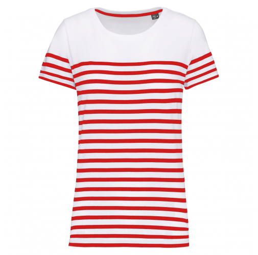 white / red stripe Camiseta marinera algodón orgánico mujer