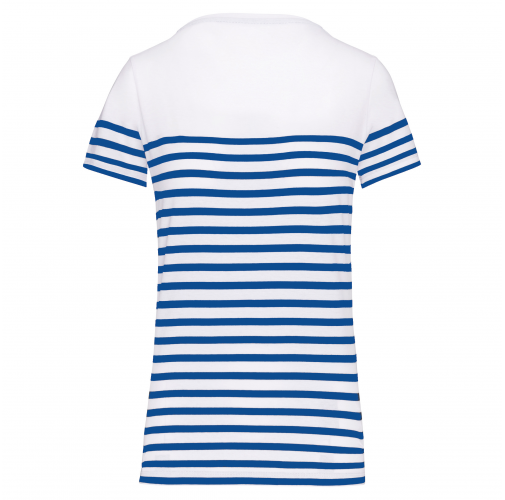white / royal blue stripe Camiseta marinera algodón orgánico mujer