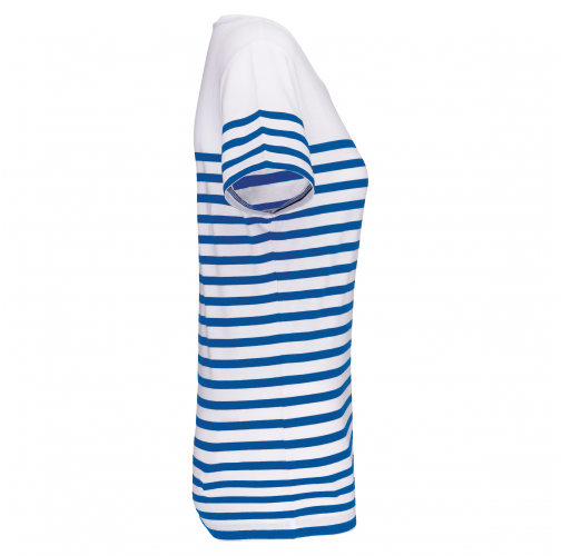 white / royal blue stripe Camiseta marinera algodón orgánico mujer