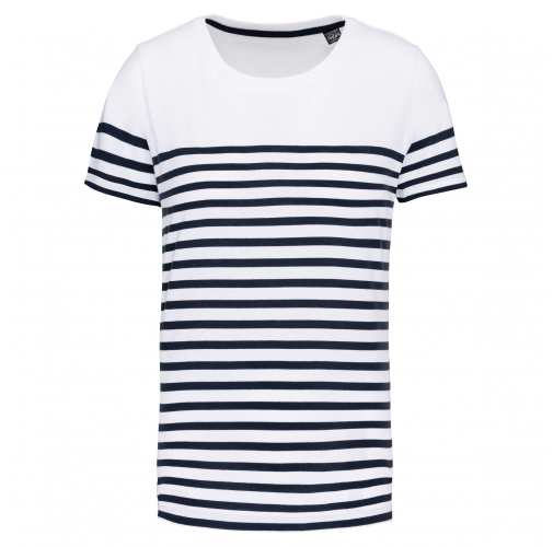 white / navy stripes Camiseta marinera cuello redondo algodón orgánico niños