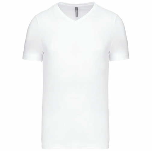 white Camiseta de manga corta y cuello de pico