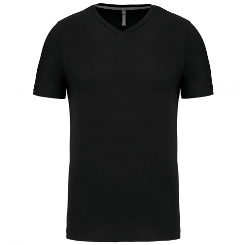 black Camiseta de manga corta y cuello de pico