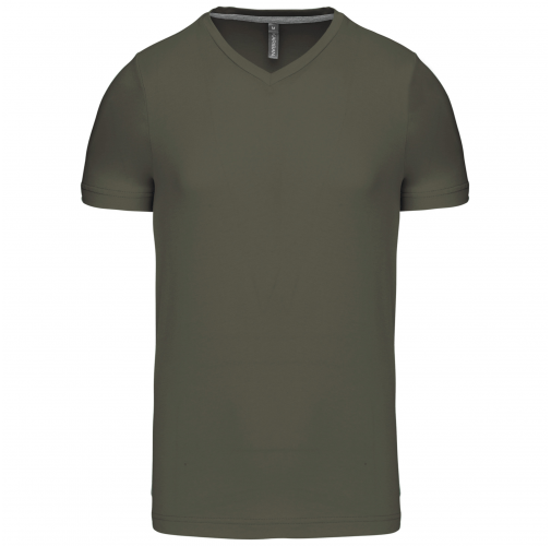 dark khaki Camiseta de manga corta y cuello de pico
