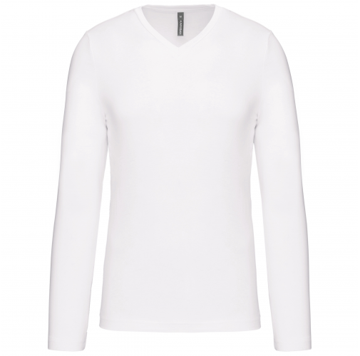 white Camiseta de manga larga y cuello de pico de hombre