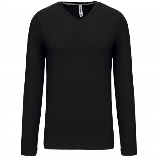 black Camiseta de manga larga y cuello de pico de hombre