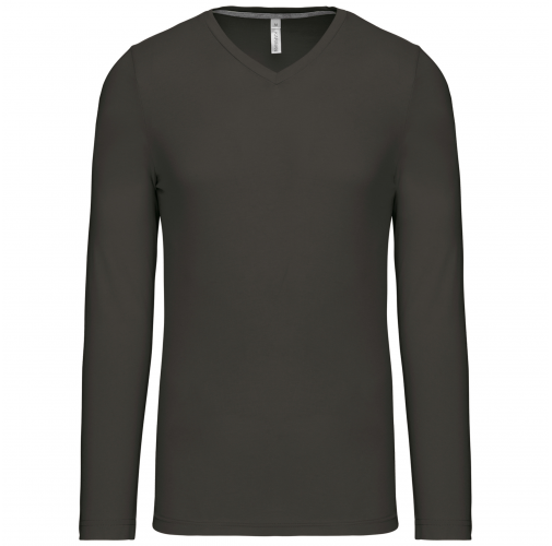 dark grey Camiseta de manga larga y cuello de pico de hombre