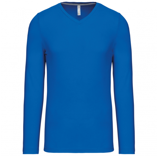 light royal blue Camiseta de manga larga y cuello de pico de hombre
