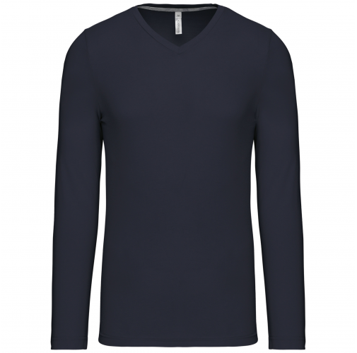 navy Camiseta de manga larga y cuello de pico de hombre
