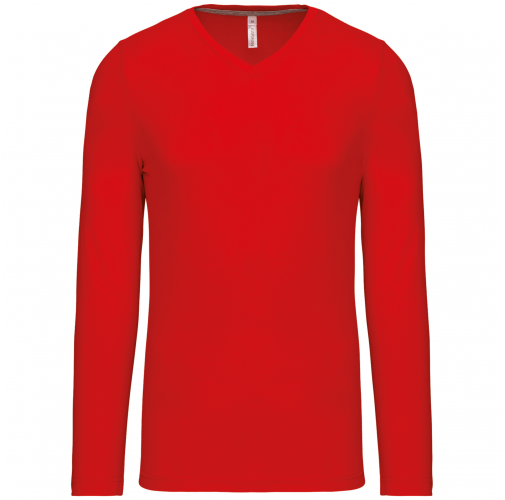 red Camiseta de manga larga y cuello de pico de hombre