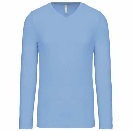 sky blue Camiseta de manga larga y cuello de pico de hombre