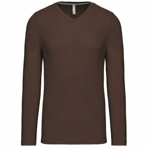 chocolate Camiseta de manga larga y cuello de pico de hombre