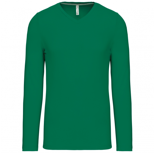 kelly green Camiseta de manga larga y cuello de pico de hombre