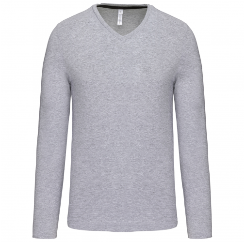 oxford grey Camiseta de manga larga y cuello de pico de hombre