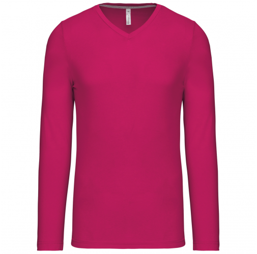 fuchsia Camiseta de manga larga y cuello de pico de hombre
