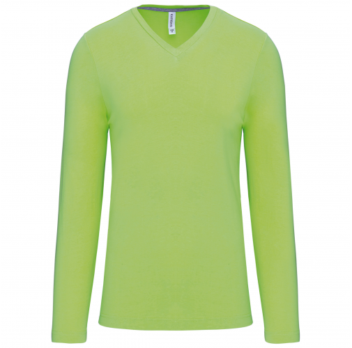 lime Camiseta de manga larga y cuello de pico de hombre