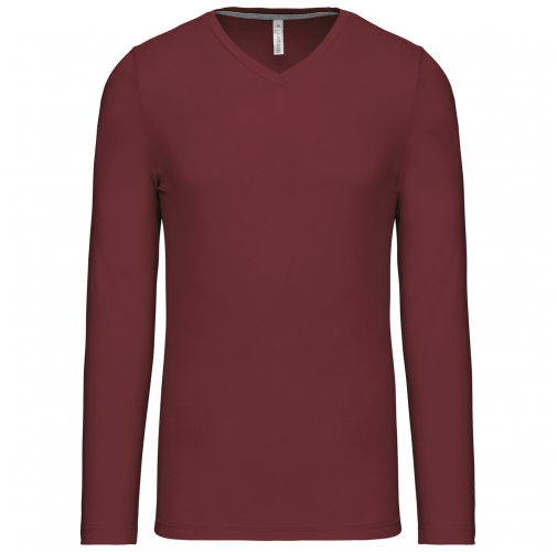 wine Camiseta de manga larga y cuello de pico de hombre