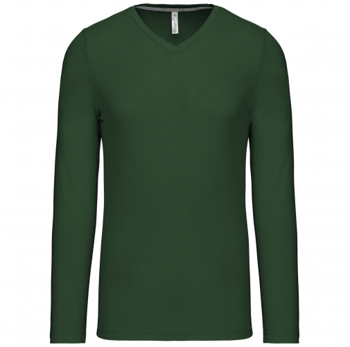 forest green Camiseta de manga larga y cuello de pico de hombre