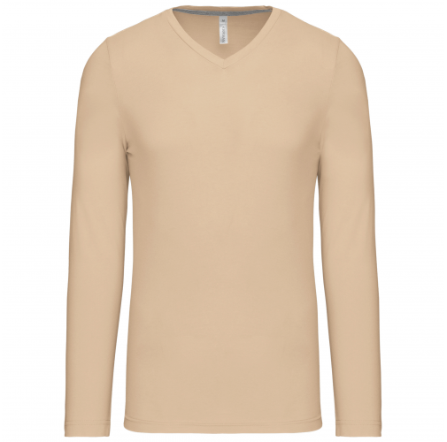light sand Camiseta de manga larga y cuello de pico de hombre