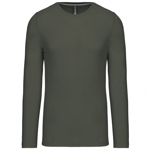 dark khaki Camiseta de maga larga y cuello redondo hombre